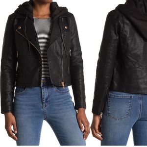 BLANKNYC FAUX LEATHER CROP MOTO JACKET WITH REMOVABLE HOOD BRAND NEW WITH TAGS